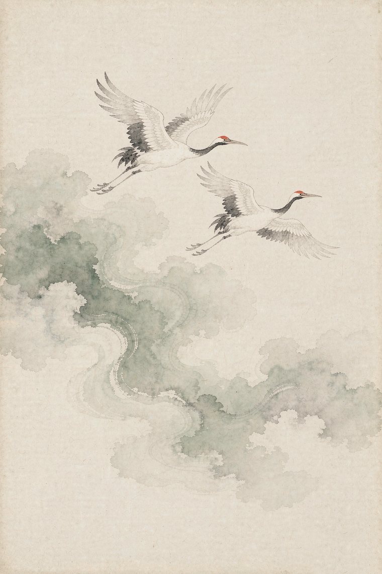 Cranes above clouds art print